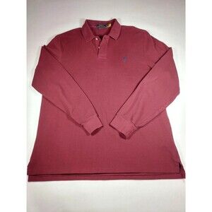 Polo Ralph Lauren Long Sleeve Polo Shirt Custom Slim Fit Wine Mens XL Blue Pony